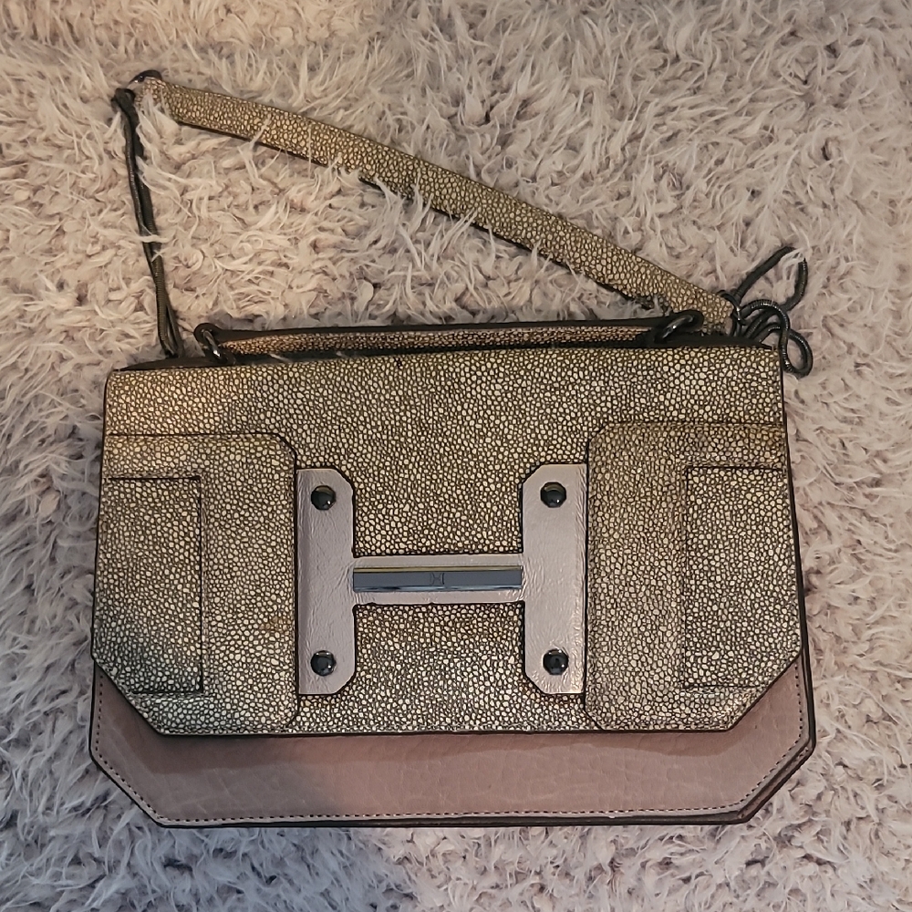 Halston Heritage Gold and Tan Shoulder Bag
